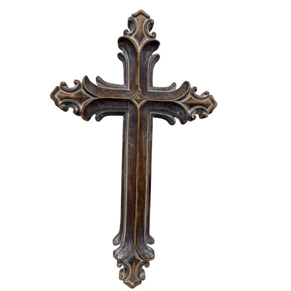 Brown Wall Cross MDF Carved Design Farmhouse Christian Decor 12” x 8” - Picture 1 of 5